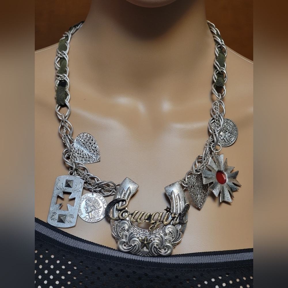 Statement Horseshoe Cowgirl Necklace with Medallions/Charms - Western
